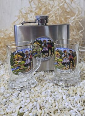 Flachmann Schwarzwald mit 2 Henkel Schnapsstamper