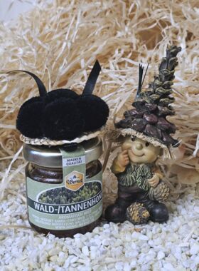 Honig Wichtel Alois mit Waldhonig und Bollenhut schwarz