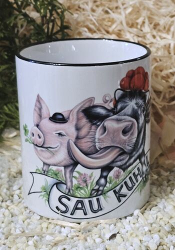 ST203 Schwarzwaldtasse Sau-Cool schwarzer Rand schwarzer Henkel