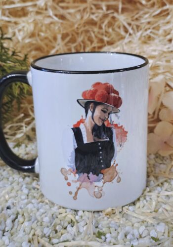 SCHWT2002 Schwarzwaldtasse Schwarzw&auml;lderin schwarzer Rand schwarzer Henkel