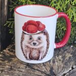 TS10031 Schwarzwaldtasse Igel roter Rand roter Henkel