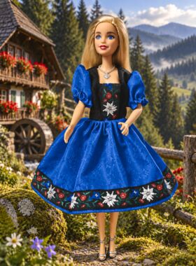 Schwarzwaldmarie im Dirndlkleid blau