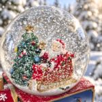 SCHK1100 Spieluhr Schneekugel mit Lokomotive mit Nikolaus und Tannenbaum